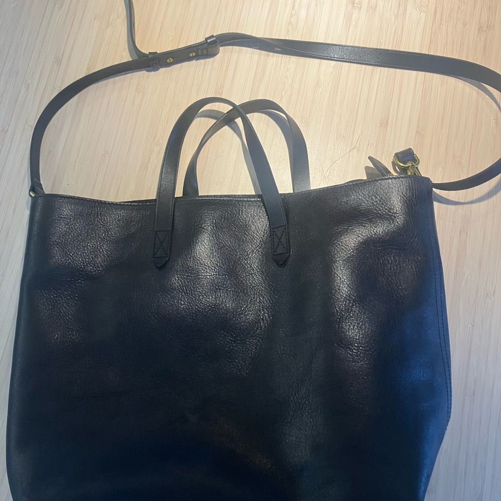 Madewell Black Leather Cross Body Tote Bag
